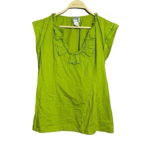 Tabitha Blouse Women Size 4 Green Lime Boho Hippie Embroidery Trim Ruffle Fringe